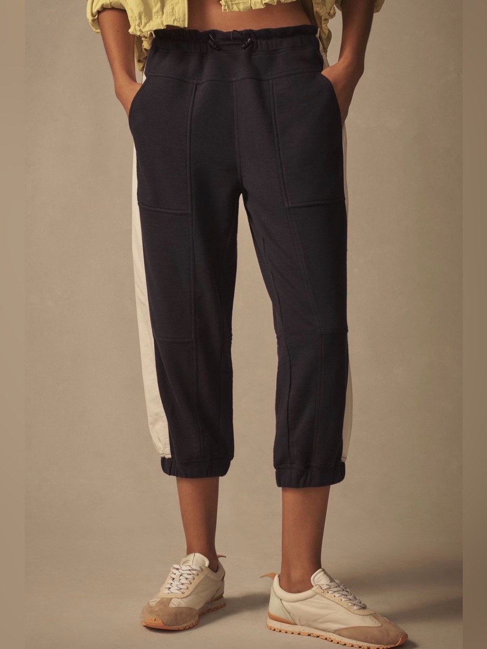 Anthropologie Navy Track Joggers with White Side Stripe - Picture 2 of 11